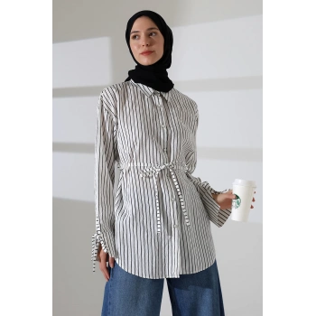 Kadın Modal Dokuma Kumaş Siyah Tesettür Gömlek