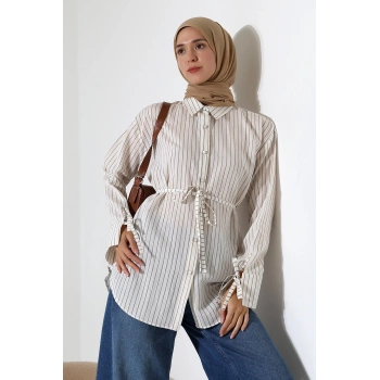 Kadın Modal Dokuma Kumaş Kahverengi Tesettür Gömlek