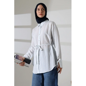 Kadın Modal Dokuma Kumaş Mavi Tesettür Gömlek