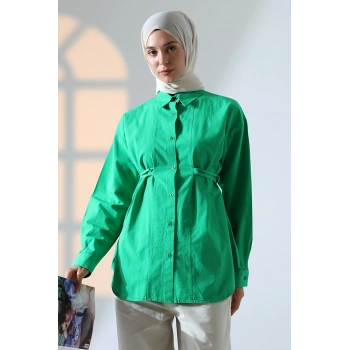 Kadın 100% Pamuk Poplin Kumaş Yeşil Tesettür Gömlek