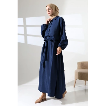 Kadın 100% Pamuk Modal Lacivert Gömlek Etek Tesettür Takım
