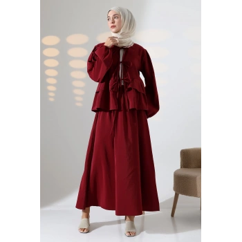 Kadın 100% Pamuk Modal Bordo Gömlek Etek Tesettür Takım