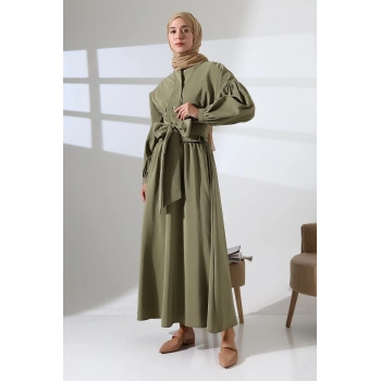 Kadın 100% Pamuk Modal Haki Gömlek Etek Tesettür Takım