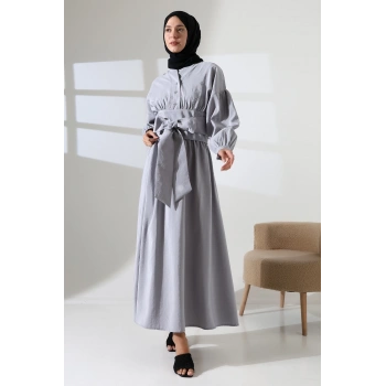 Kadın 100% Pamuk Modal Gri Gömlek Etek Tesettür Takım