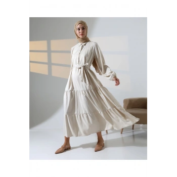 Kadın 100% Pamuk Viskon Desenli Taş Tesettür Elbise