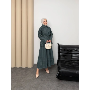 Carina Model Kot Kumaş Detaylı Kadın Elbise Takım