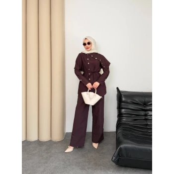 Melina Model Coupra Kumaş Detaylı Kadın Elbise Takım