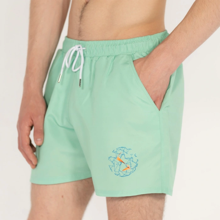 Baskılı Erkek Mint Deniz Şortu