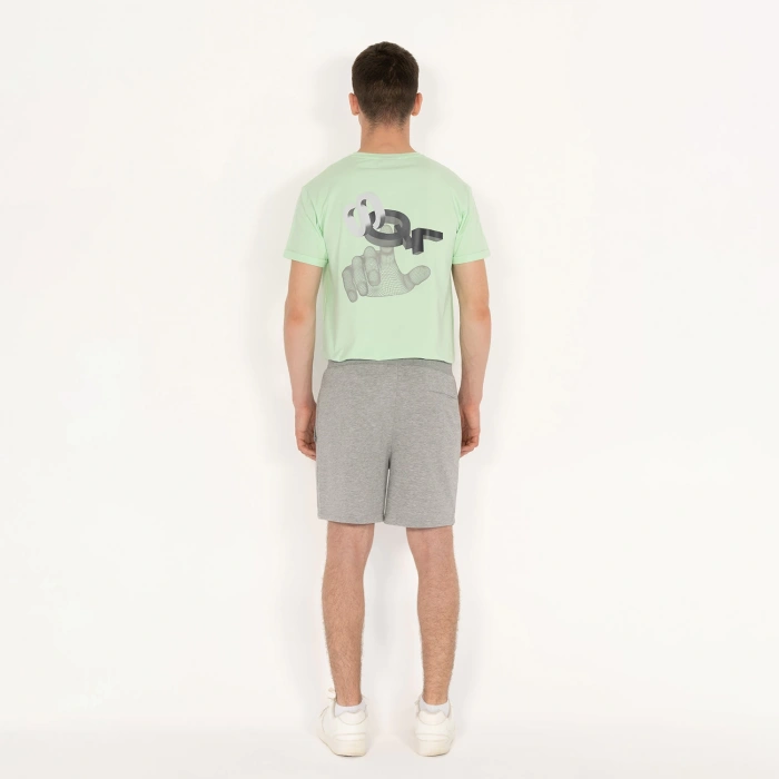 Cebi Fermuarlı Erkek Gri Melanj Şort