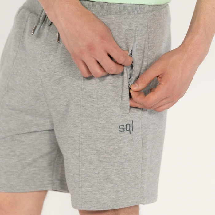 Cebi Fermuarlı Erkek Gri Melanj Şort