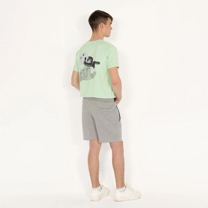 Cebi Fermuarlı Erkek Gri Melanj Şort