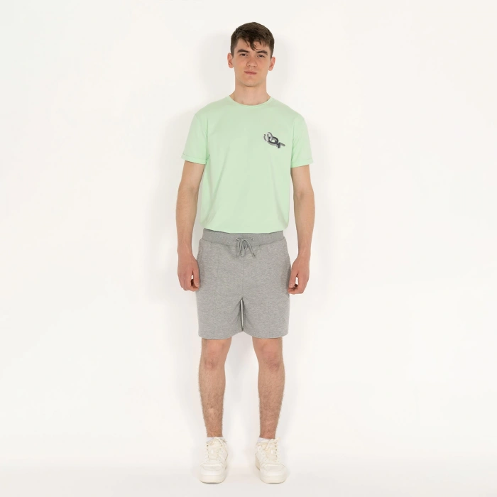 Cebi Fermuarlı Erkek Gri Melanj Şort