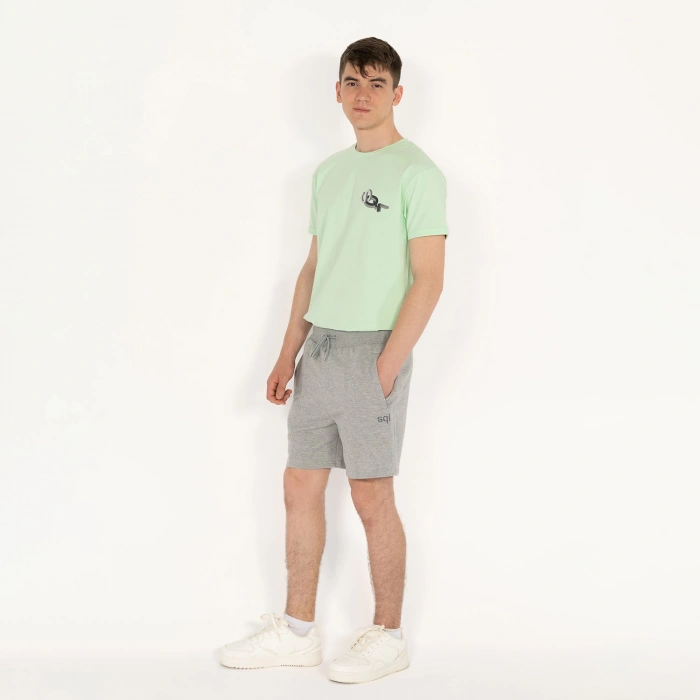 Cebi Fermuarlı Erkek Gri Melanj Şort