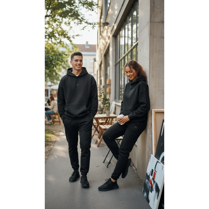 Erkek Kapşonlu Siyah Sweatshirt