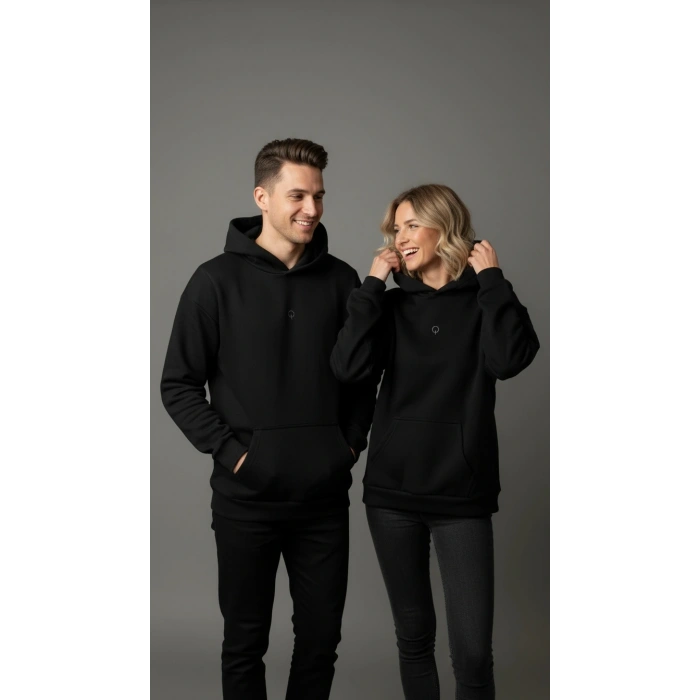 Erkek Kapşonlu Siyah Sweatshirt