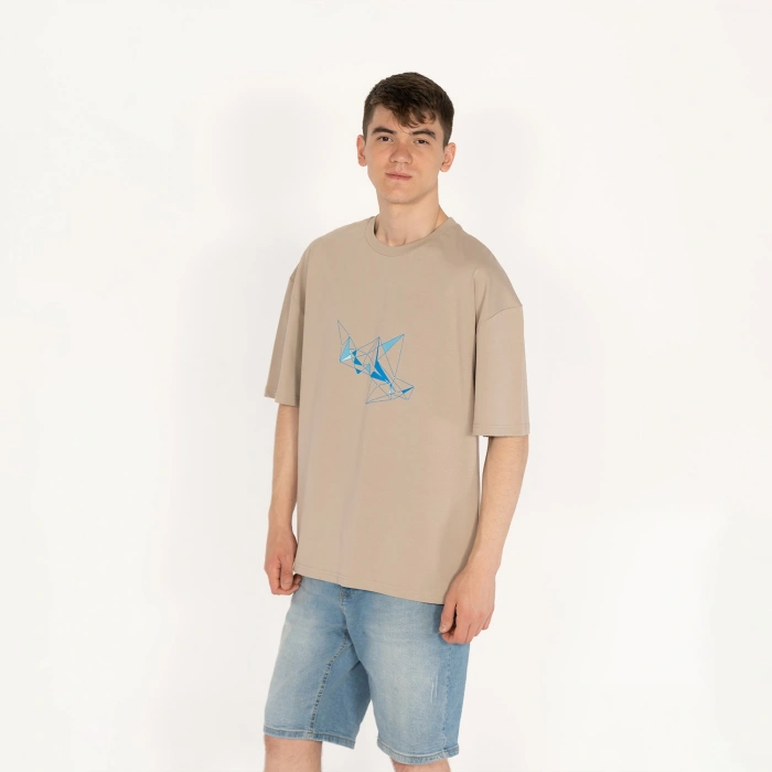 Oversized ICE-KRISTAL Unisex Bej T-Shirt