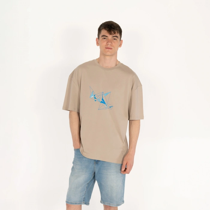 Oversized ICE-KRISTAL Unisex Bej T-Shirt