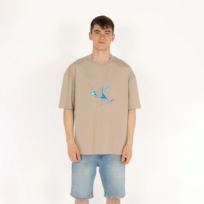 Oversized ICE-KRISTAL Unisex Bej T-Shirt