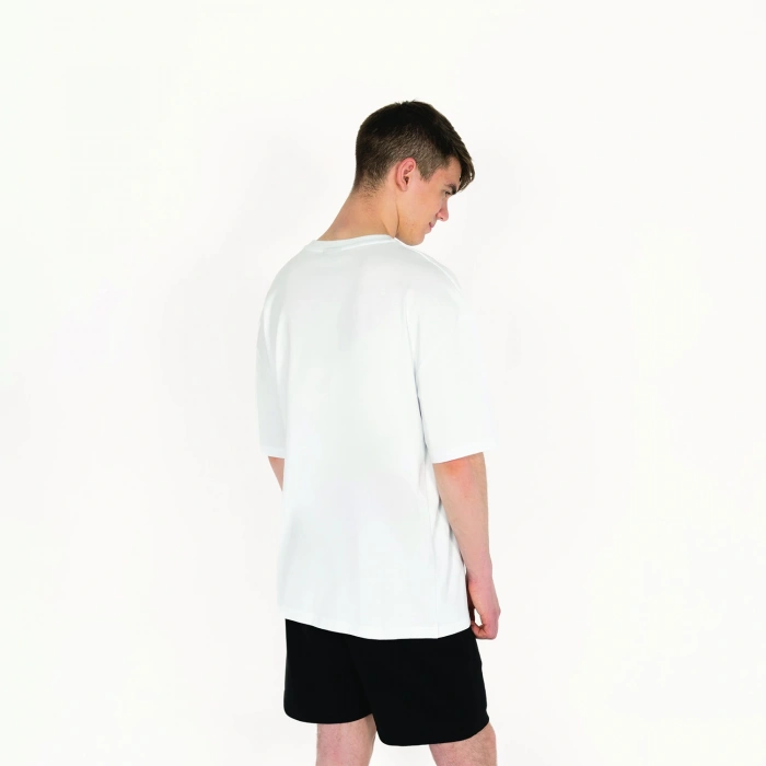 Oversized Never Stop Baskılı Erkek Beyaz T-Shirt