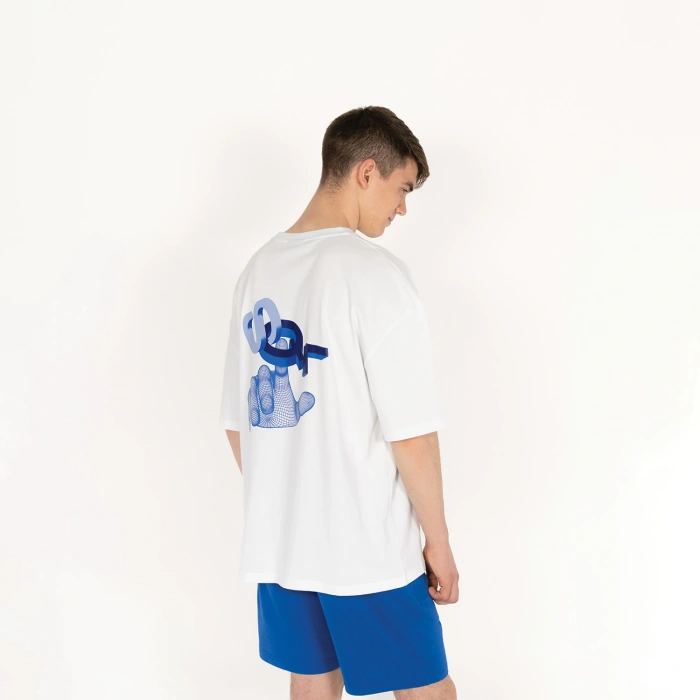 Oversized SQL Baskılı Erkek Beyaz T-Shirt