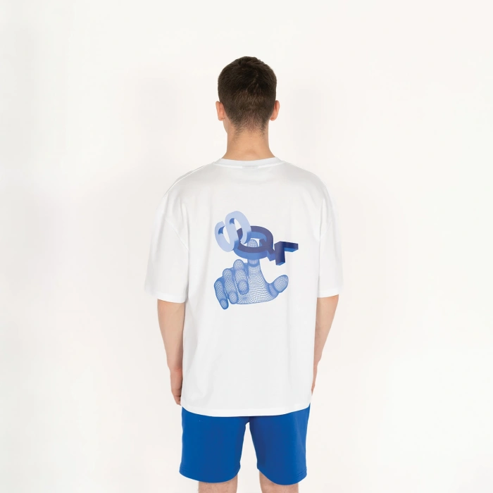 Oversized SQL Baskılı Erkek Beyaz T-Shirt