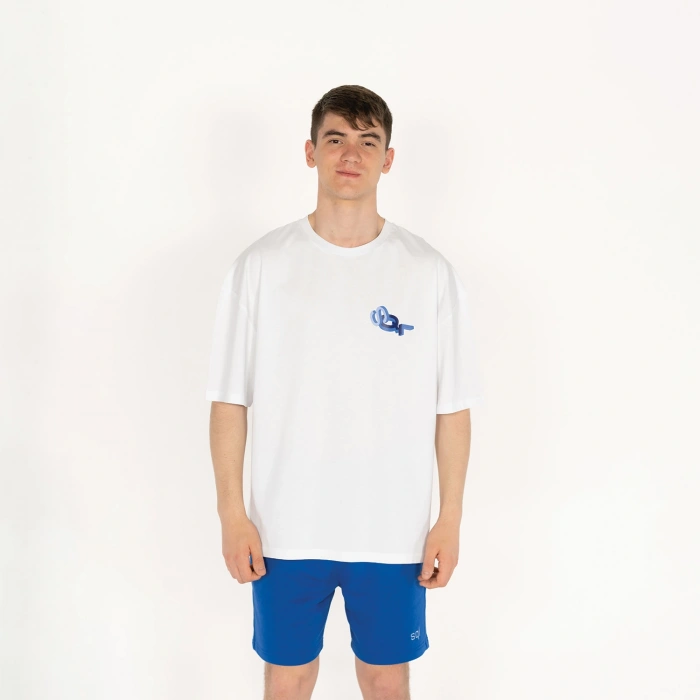 Oversized SQL Baskılı Erkek Beyaz T-Shirt
