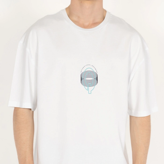 Oversized SQL Bright Yuvarlak Erkek Beyaz T-Shirt