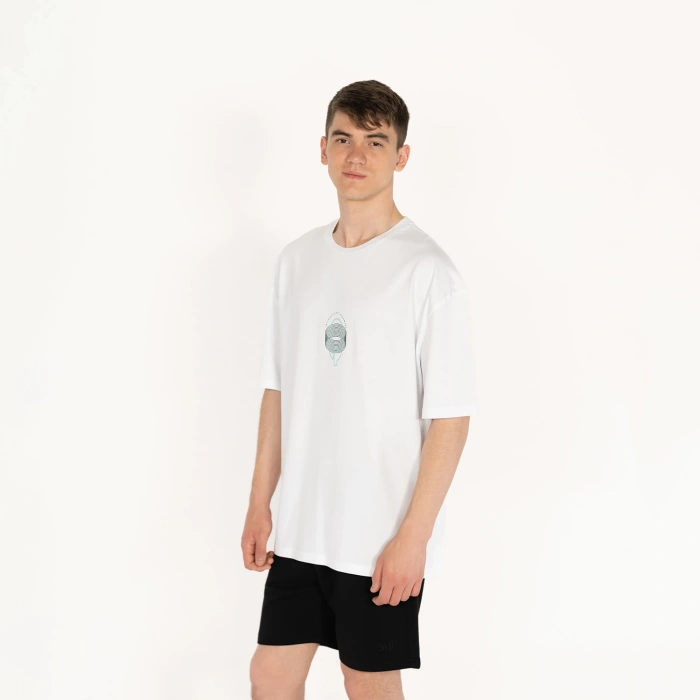 Oversized SQL Bright Yuvarlak Erkek Beyaz T-Shirt