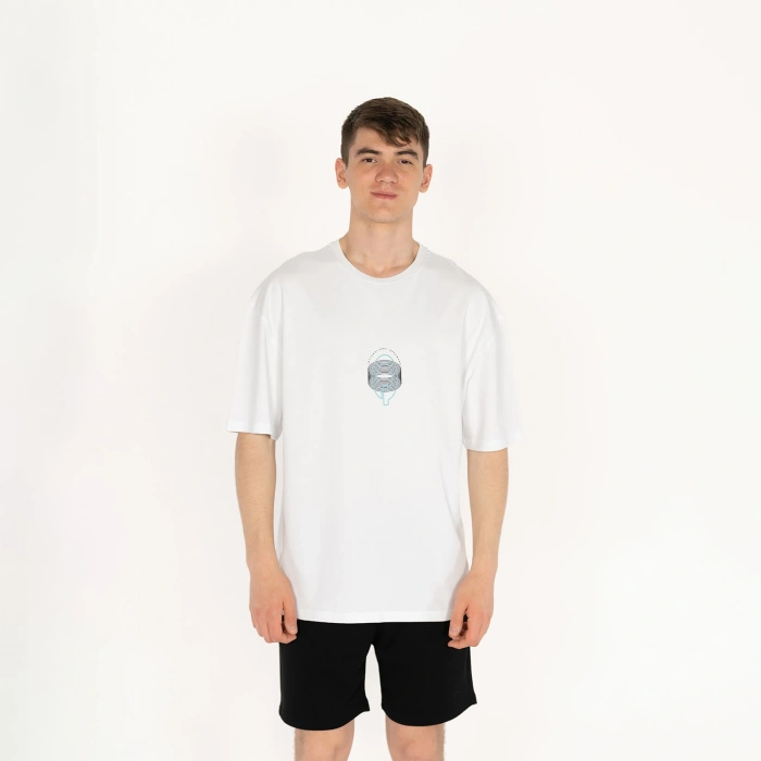 Oversized SQL Bright Yuvarlak Erkek Beyaz T-Shirt