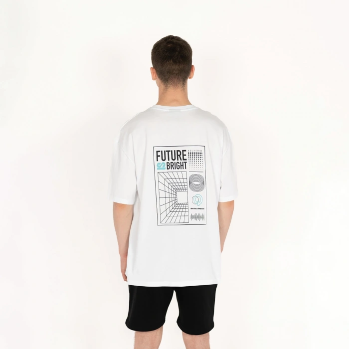 Oversized SQL Bright Yuvarlak Erkek Beyaz T-Shirt