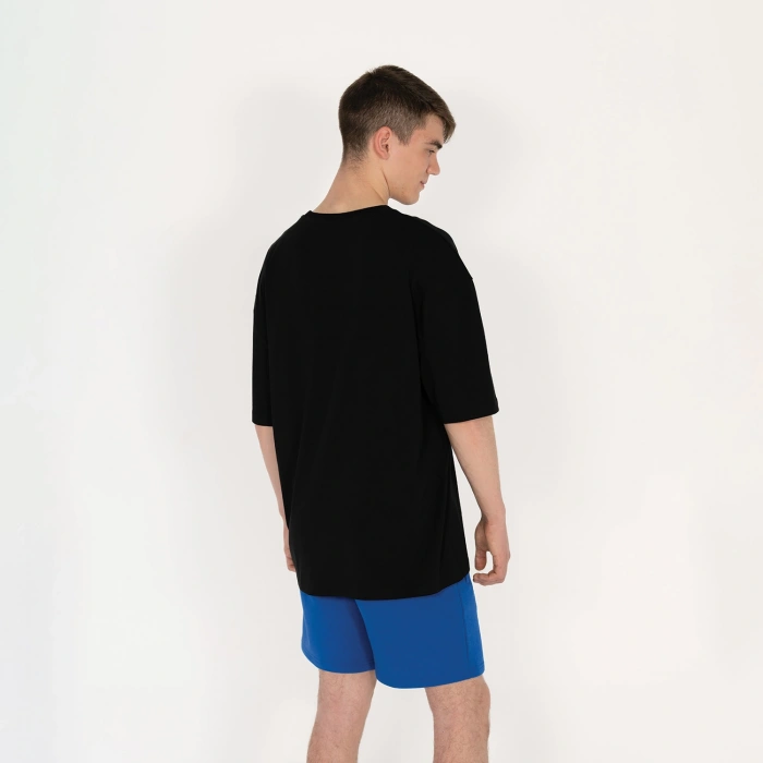 Oversized SQL Transfer Baskılı Erkek Siyah T-Shirt