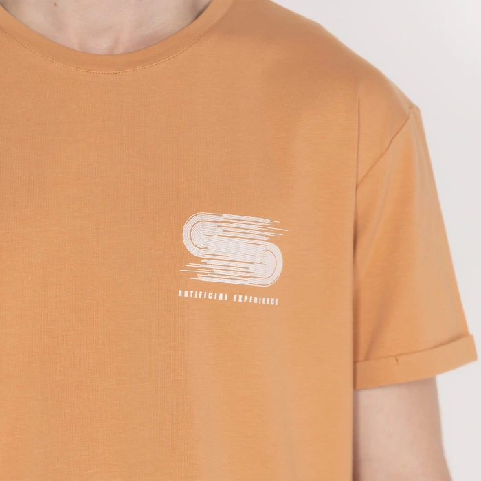 Slimfit Artificial Experience Baskılı Erkek Açık Kahve T-Shirt