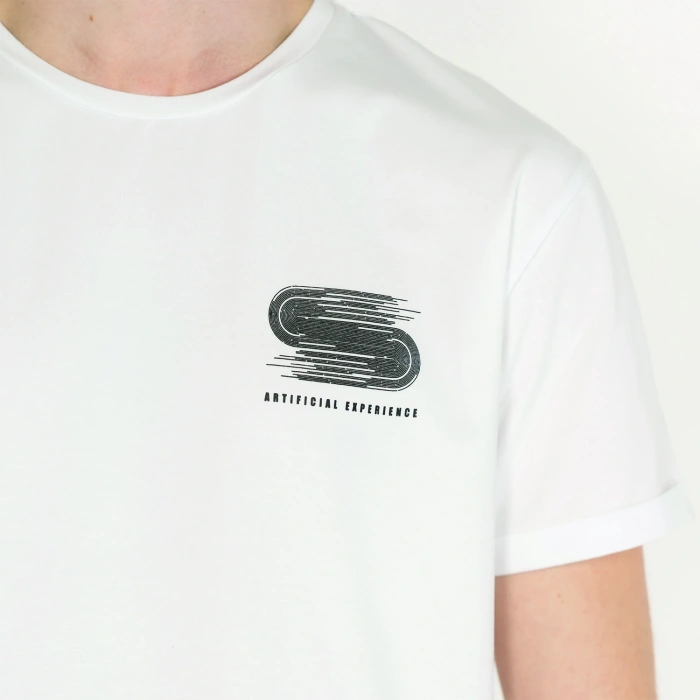 Slimfit Artificial Experience Baskılı Erkek Beyaz T-Shirt