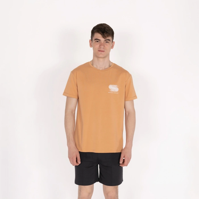Slimfit Artificial Experience Baskılı Erkek Açık Kahve T-Shirt