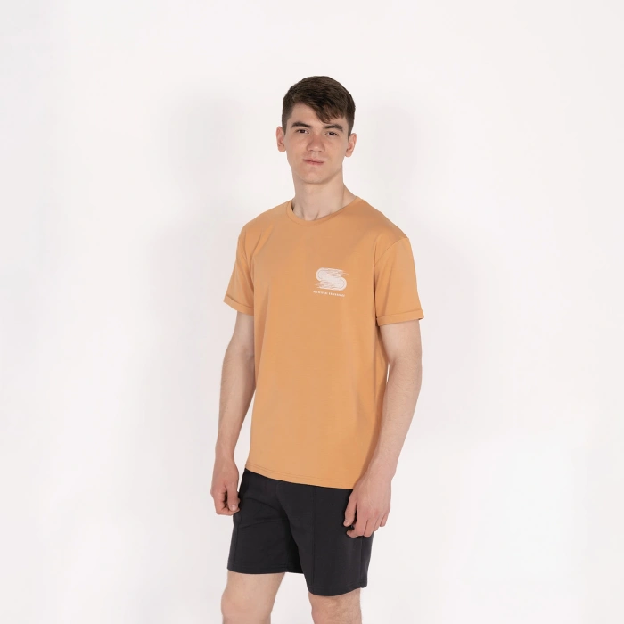 Slimfit Artificial Experience Baskılı Erkek Açık Kahve T-Shirt