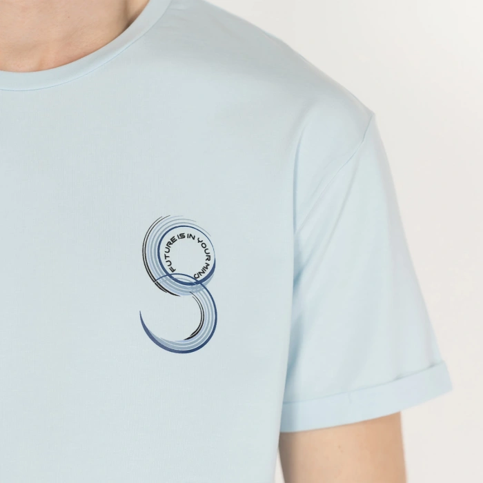 Slimfit FUTURE Baskılı Açık Mavi Erkek T-Shirt