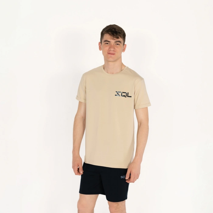 Slimfit SQL Dijital Baskılı Erkek Bej T-Shirt