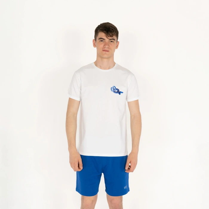 Slimfit SQL El Logo Baskılı Erkek Beyaz T-Shirt