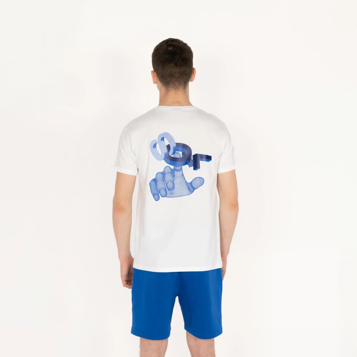 Slimfit SQL El Logo Baskılı Erkek Beyaz T-Shirt