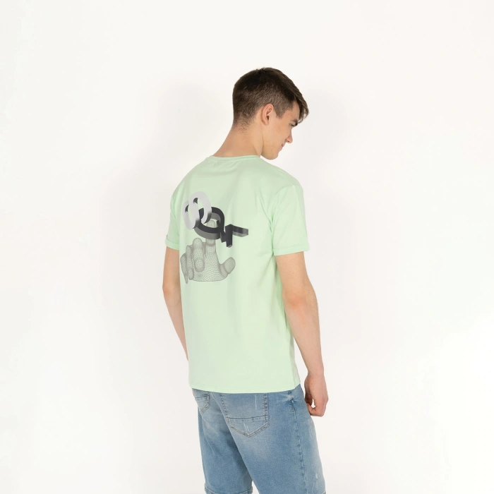 Slimfit Sql El Logolu Baskılı Erkek Mint T-Shirt