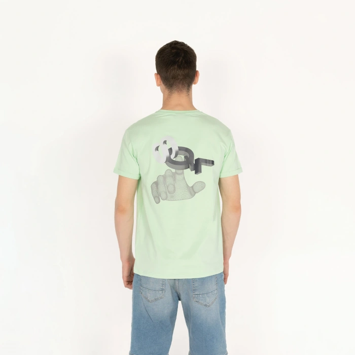 Slimfit Sql El Logolu Baskılı Erkek Mint T-Shirt