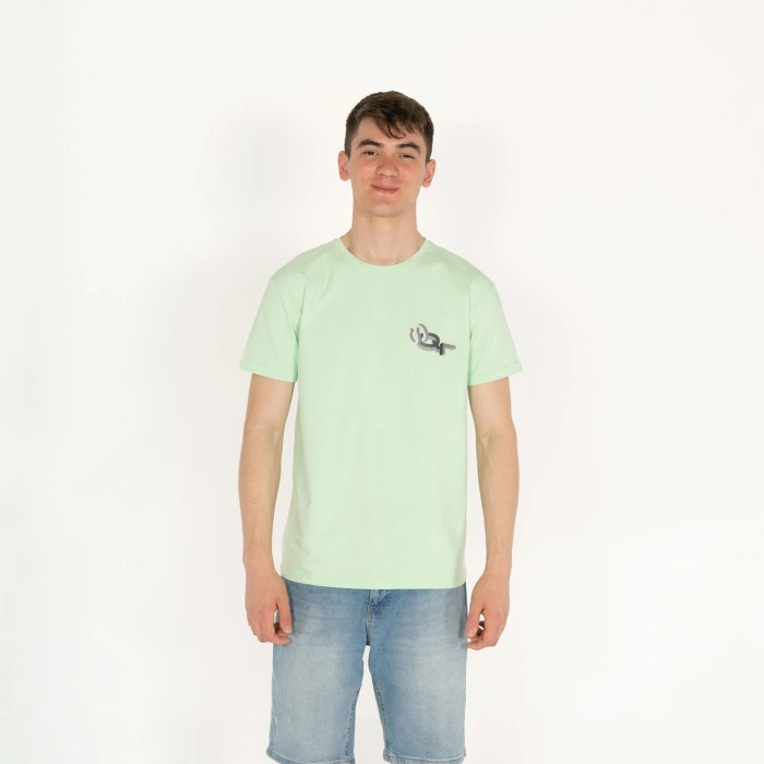 Slimfit Sql El Logolu Baskılı Erkek Mint T-Shirt