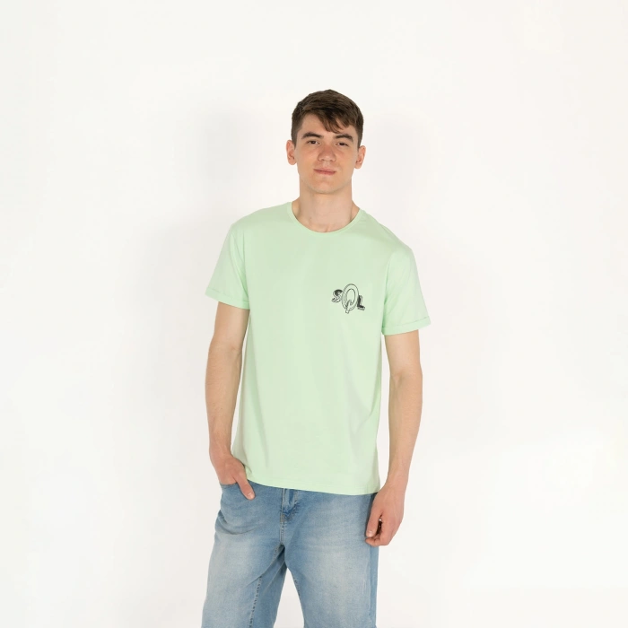 Slimfit SQL Logo Baskılı Erkek Mint T-Shirt