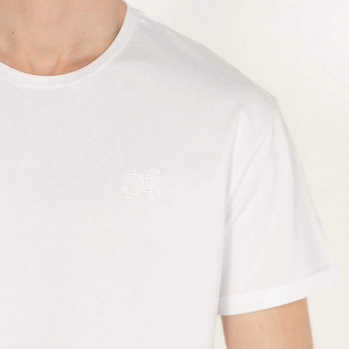 Slimfit SQL Logo Nakışlı Erkek Beyaz T-Shirt