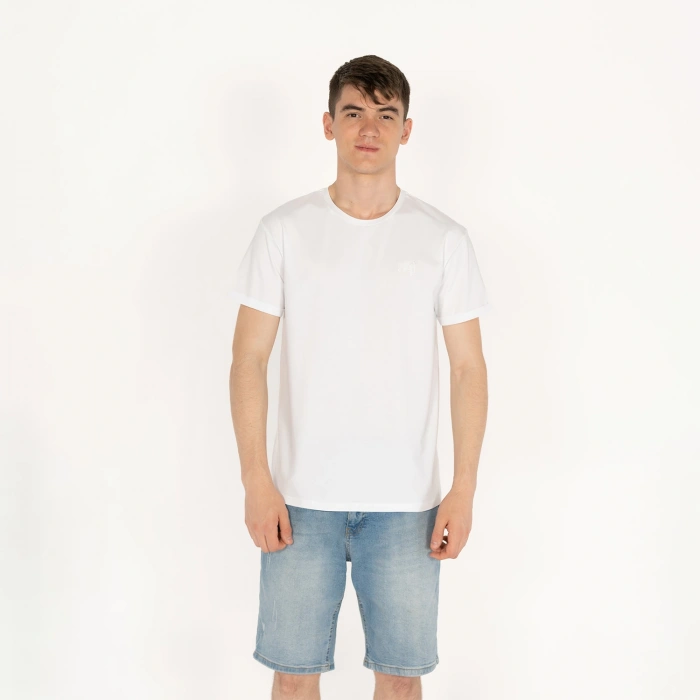 Slimfit SQL Logo Nakışlı Erkek Beyaz T-Shirt