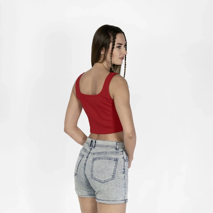 Geniş Askılı Nakışlı Kaşkorse Kadın Kırmızı Crop