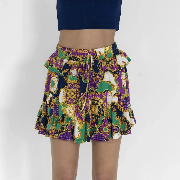 Beli Lastikli Fırfırlı Kadın Yeşil Etek