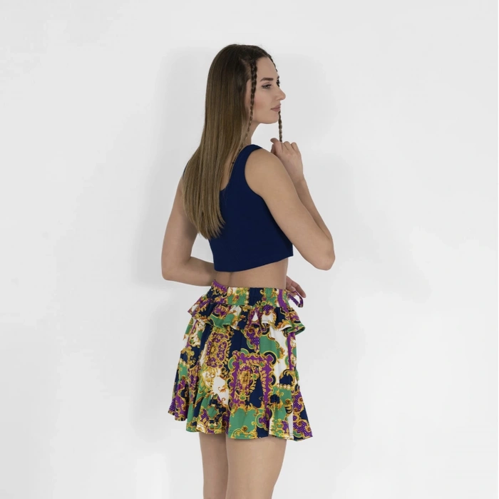 Beli Lastikli Fırfırlı Kadın Yeşil Etek