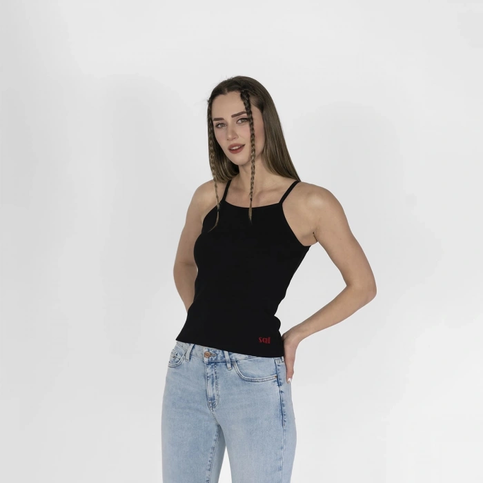 Nakışlı Kaşkorse Kadın Siyah Atlet