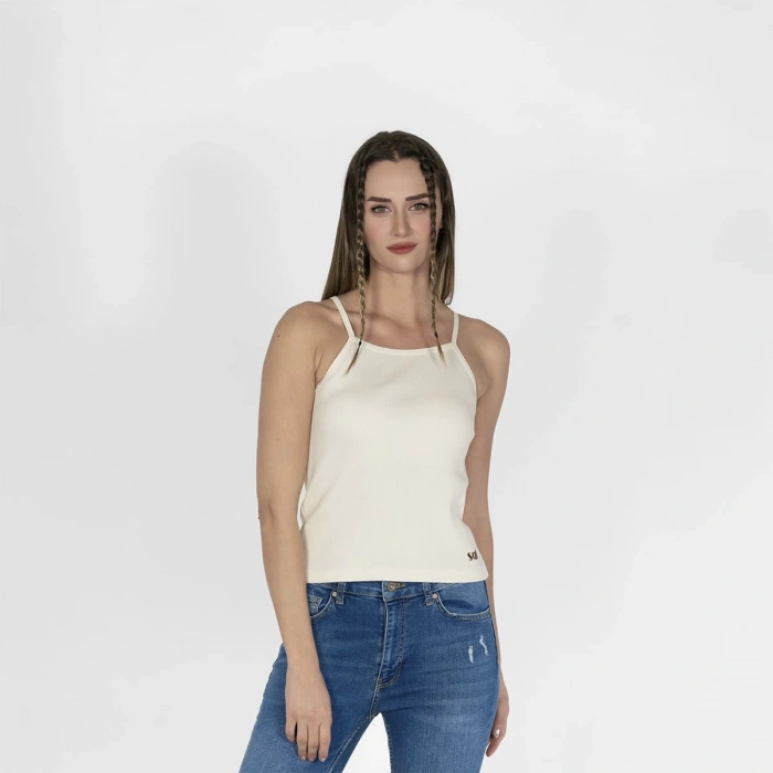 Nakışlı Kaşkorse Kadın Kırık Beyaz Atlet